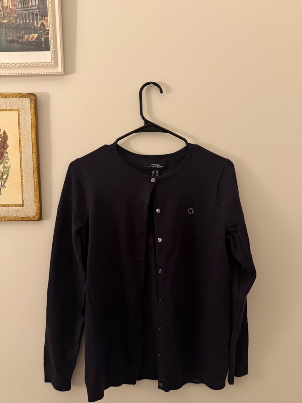 Navy Chase Lands End Button-Front Cotton Cardigan